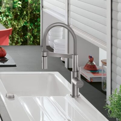 Villeroy & Boch Steel Expert Compact eengreeps keukenmengkraan met veer draaibaar uittrekbaar 2 standen edelstaal finish 927300LC 7