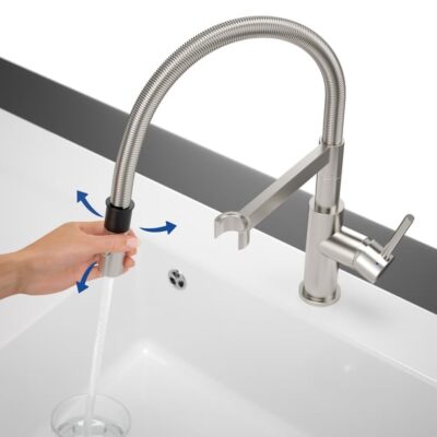 Villeroy & Boch Steel Expert Compact eengreeps keukenmengkraan met veer draaibaar uittrekbaar 2 standen edelstaal finish 927300LC 9