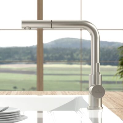 Villeroy & Boch Steel Shower eenhendel keukenmengkraan lagedruk uitloop haaks draaibaar uittrekbaar – Edelstraal Finish 969711LC 6