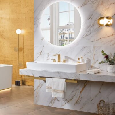 Villeroy & Boch Mettlach wastafelkraan met AquaSmart goud geborsteld TVW12600200076 9